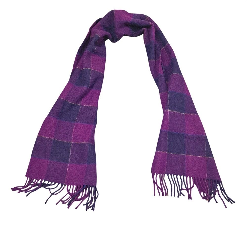 Vintage Tie Rack Scarf Purple Plaid Lambswool Scotland Fringed Winter Classic